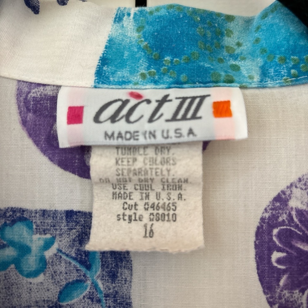 Vintage Act III Made in USA Button Up Cuffed Floral Seashell Shirt Size XL 16 - Picture 4 of 9